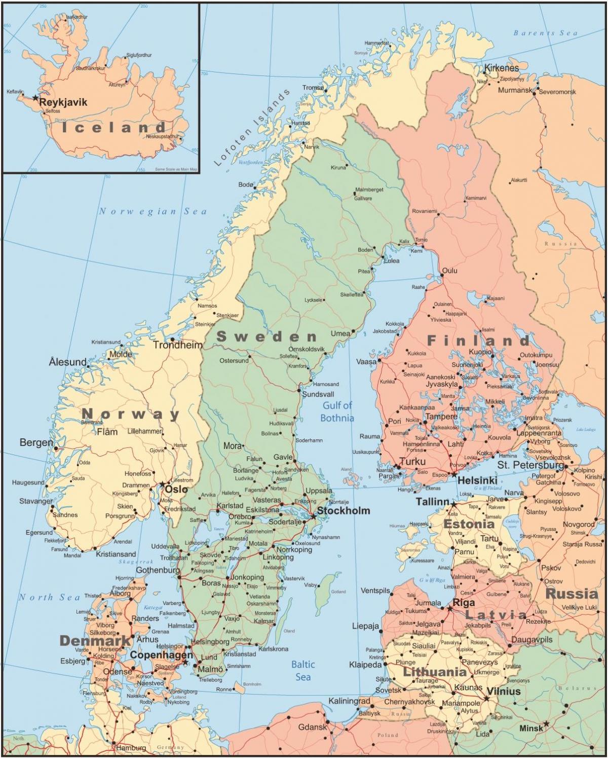 Carte de la Finlande et des pays qui l'entourent