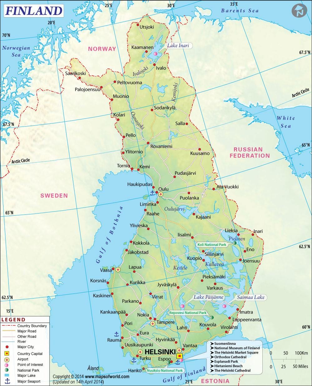 Carte de la Finlande, de la géographie
