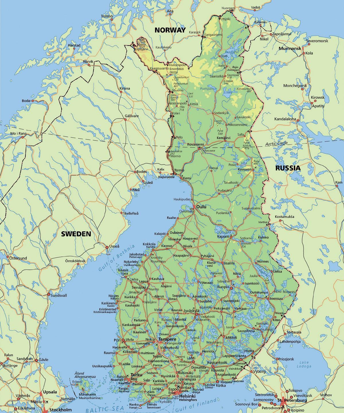 Carte du cercle polaire en Finlande