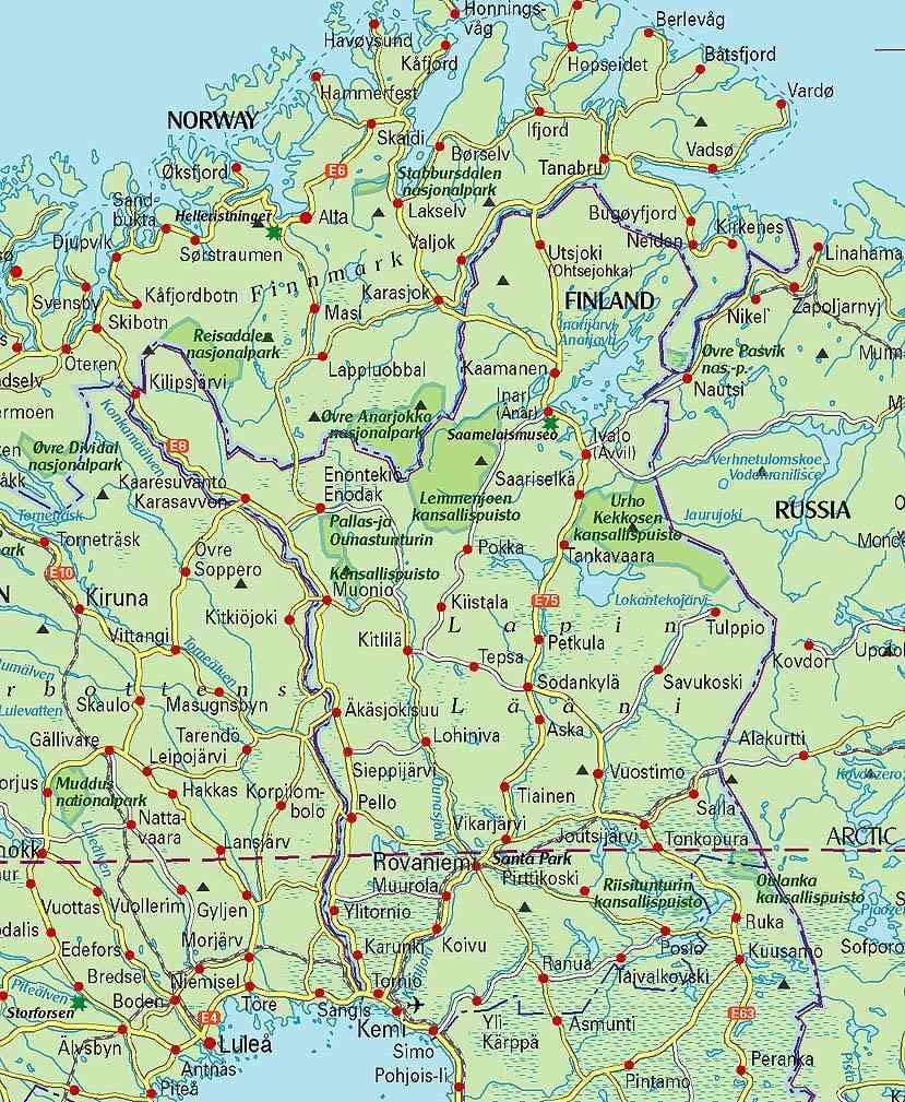 Carte de la Finlande, de la randonnée