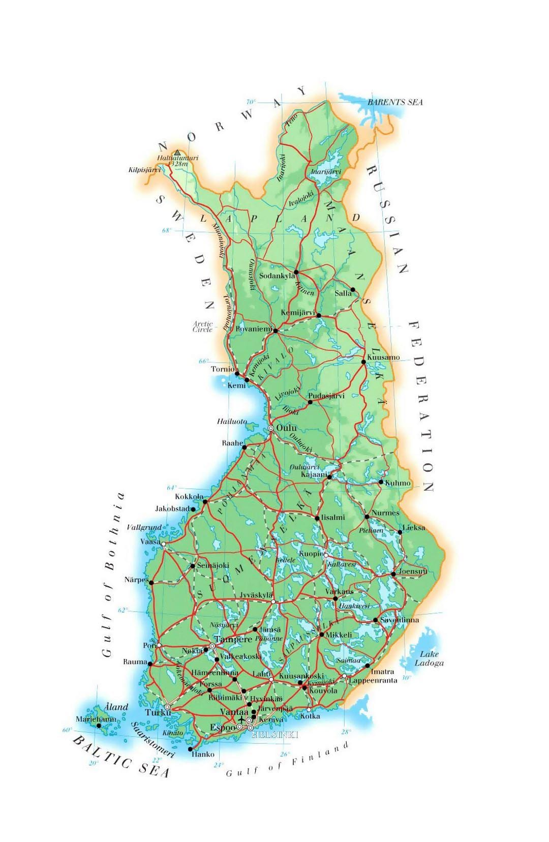 Carte de la Finlande élévation