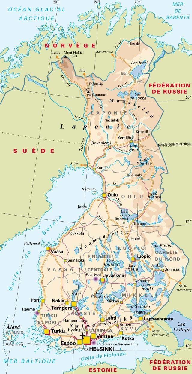 Carte de la Finlande parcs nationaux