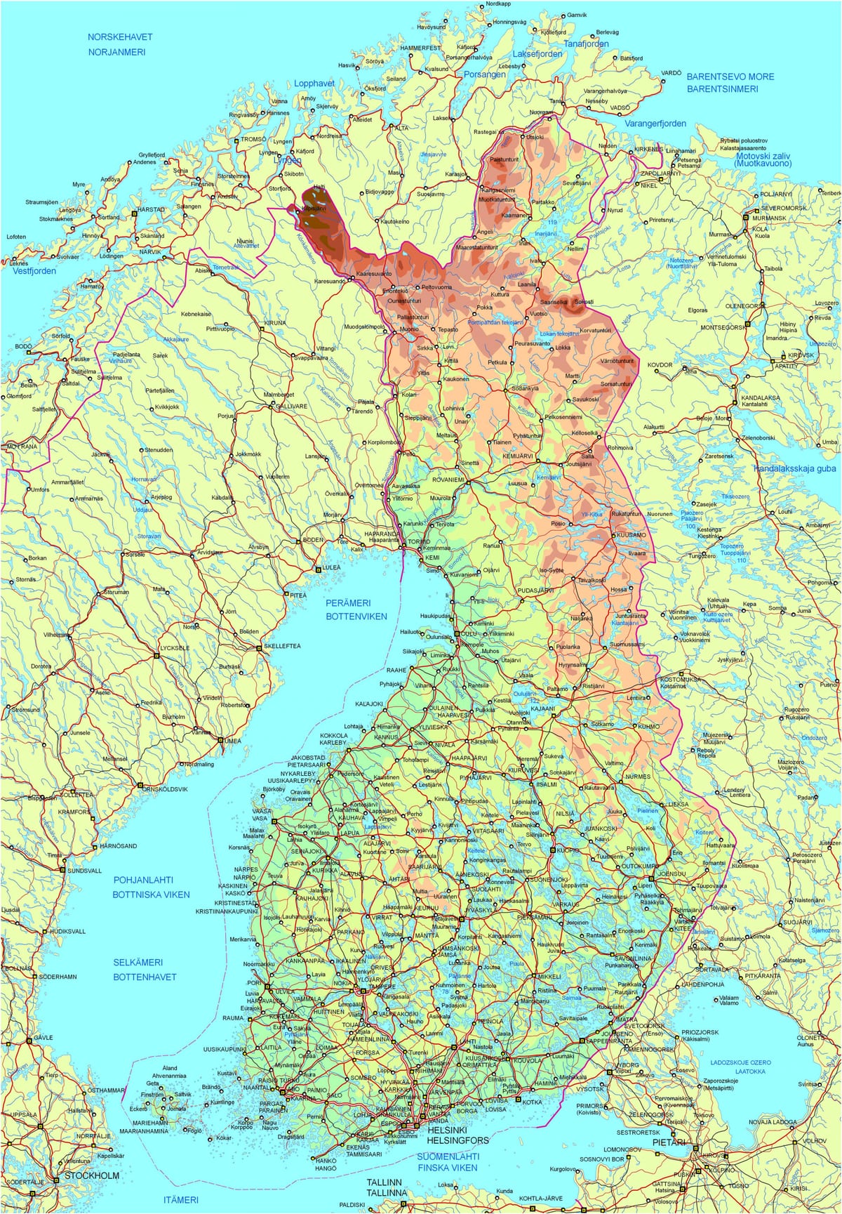 Carte de la Finlande de la route