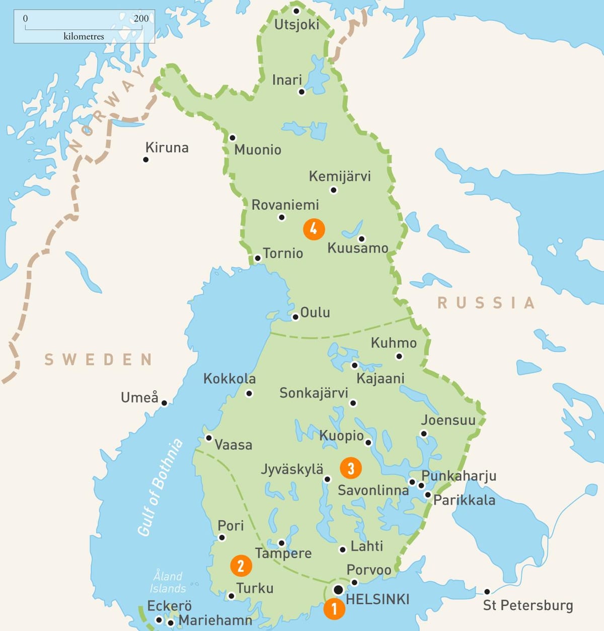 Carte de la Finlande lacs
