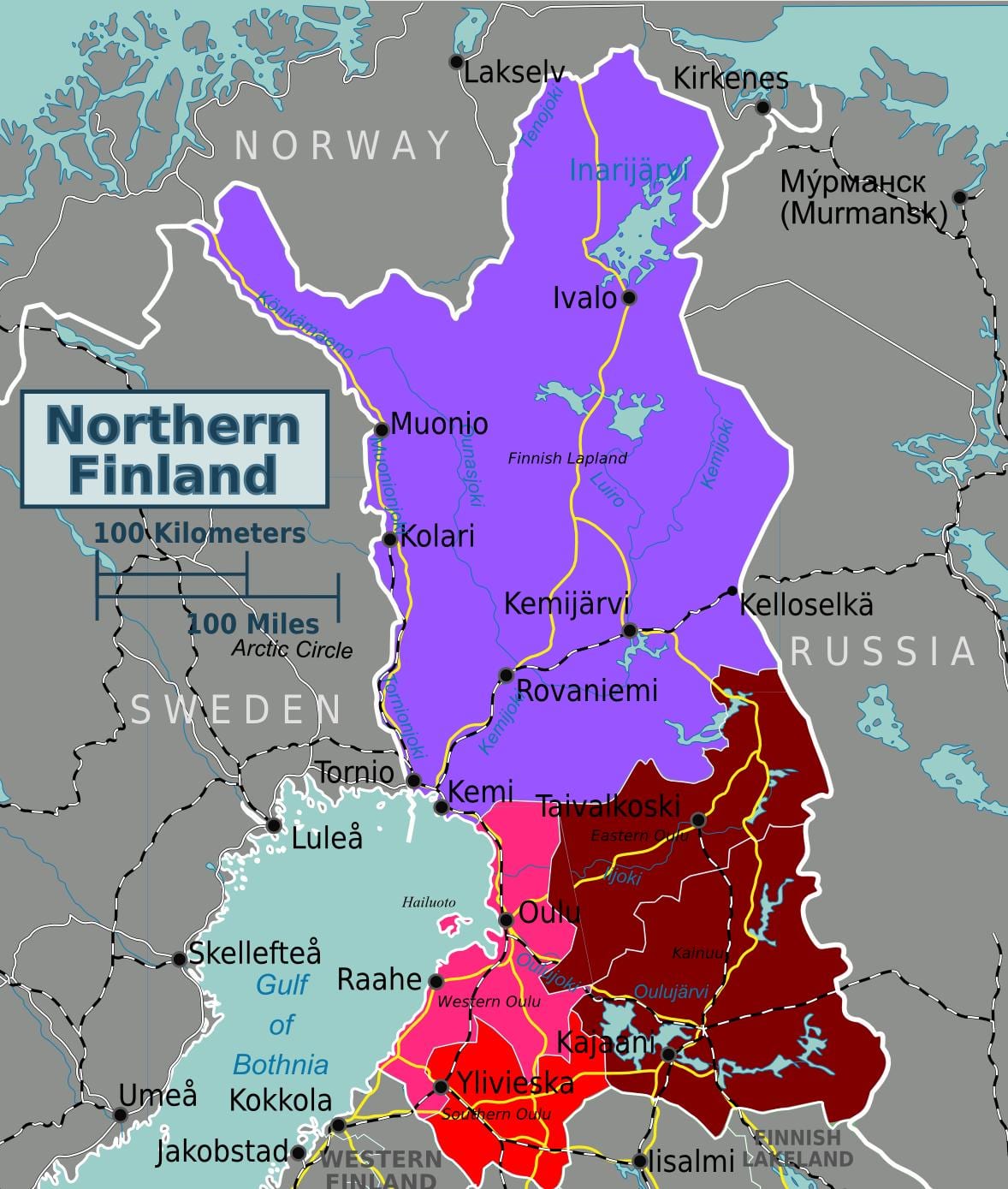 Carte du nord de la Finlande