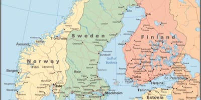 Carte de la Finlande et des pays qui l'entourent