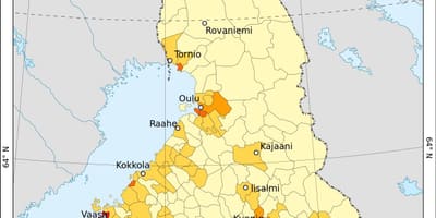 La finlande, la densité de la population de la carte