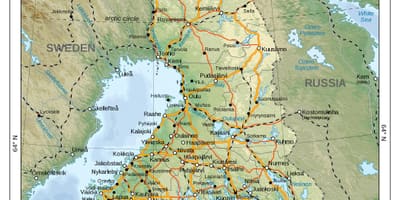 Carte physique de la Finlande