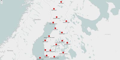 La carte des aéroports de Finlande